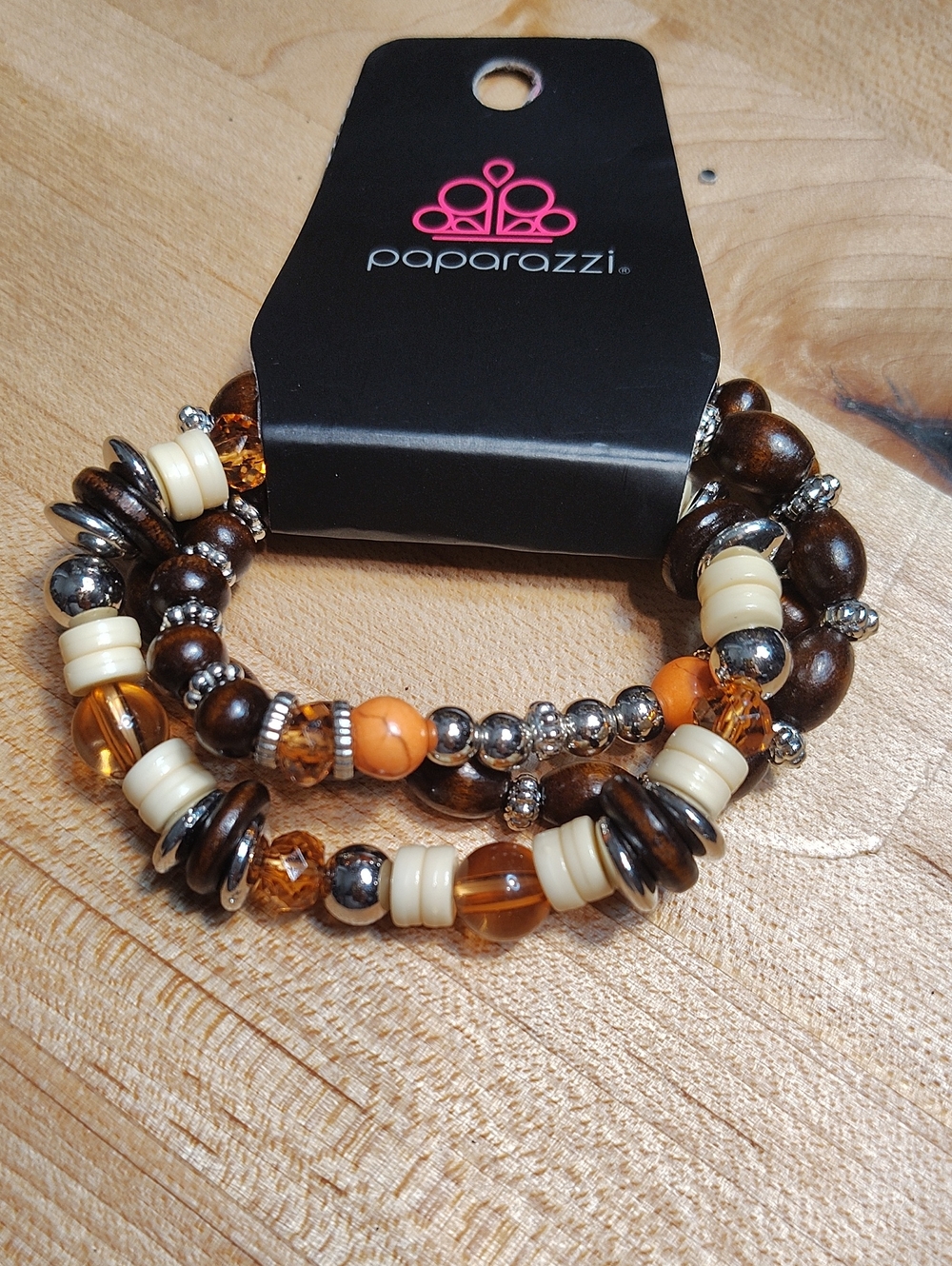 paparazzi Orange, Brown & Cream Beaded Stack Bracelets